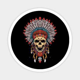 Native American Skull Art Chief Indian Headdress Motorcycle Magnet